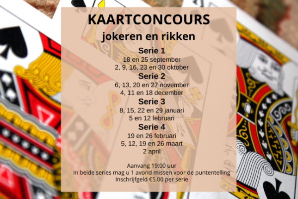 Kaartconcours  Serie 3 Jokeren en Rikken bij Wijkcentrum Den Hoender