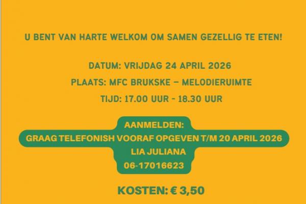 Frietjesavond voor senioren in Wijkcentrum Brukske