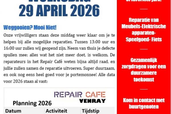 Repair Café Venray 29 april 2026