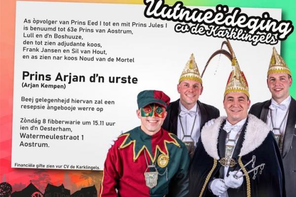Receptie van Prins Arjan I, Adjudant Frank, Adjudant Sil en Nar Noud CV de Karklingels Oostrum