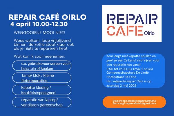 Repair Café Oirlo 4 april 2026