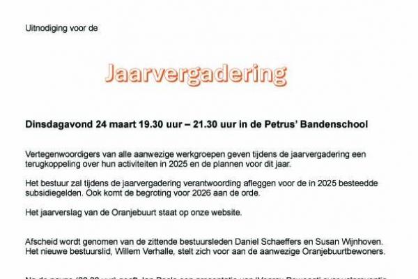 Jaarvergadering Oranjebuurt