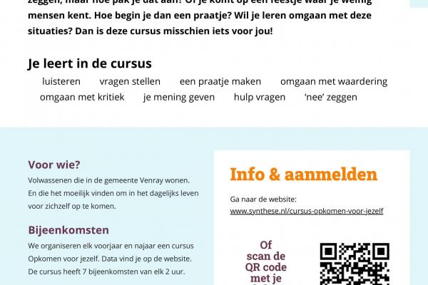 Start Cursus Opkomen voor Jezelf MEE De Meent Groep